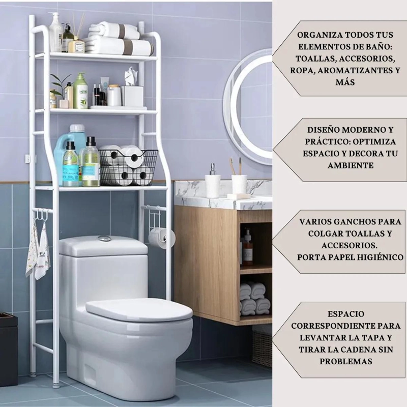ORGANIZADOR DE BAÑO VERTICAL DE 3 ESTANTES PARA ESPACIOS REDUCIDOS - 4