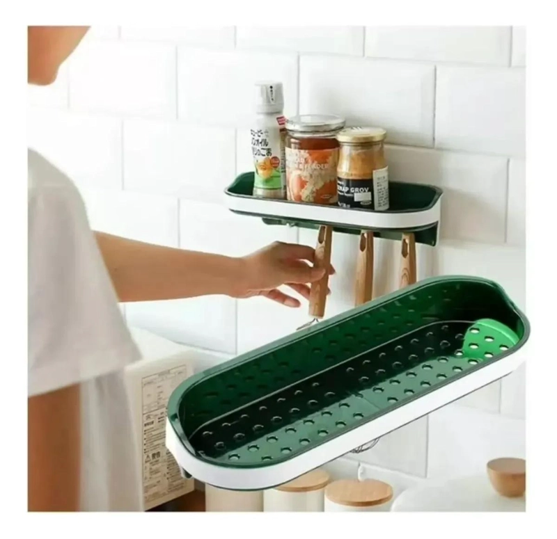 ESTANTE ADHESIVO ORGANIZADOR PARA COCINA Y BAÑO CON GANCHOS - 3
