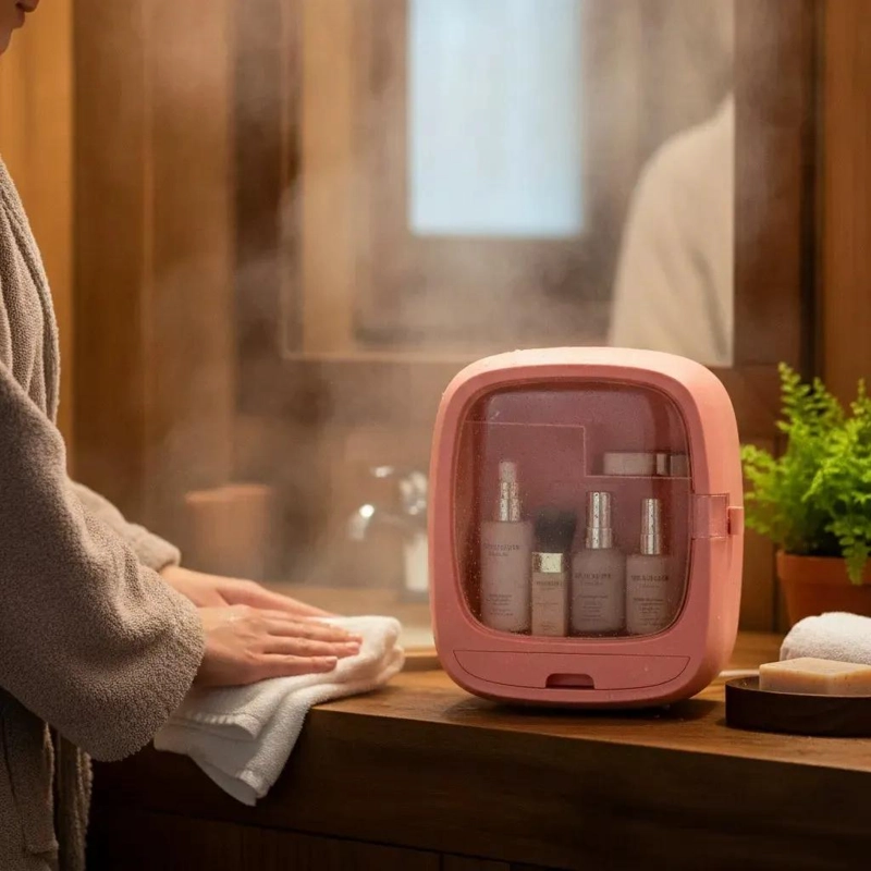 ORGANIZADOR PLEGABLE DE MAQUILLAJE PARA BAÑO EN COLOR AZUL CELESTE - 6