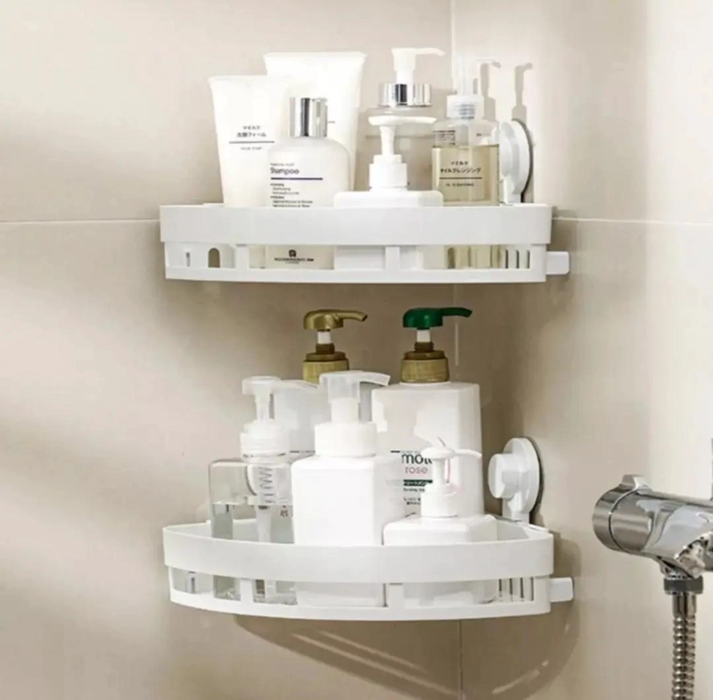 ESTANTE ESQUINERO COLGANTE PARA BAÑO CON VENTOSA Y 1 NIVEL - 2