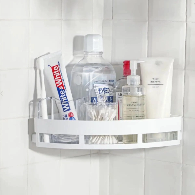 ESTANTE ESQUINERO COLGANTE PARA BAÑO CON VENTOSA Y 1 NIVEL - 4