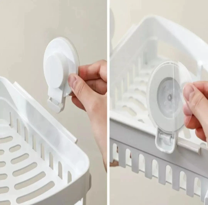 ESTANTE ESQUINERO COLGANTE PARA BAÑO CON VENTOSA Y 1 NIVEL - 5