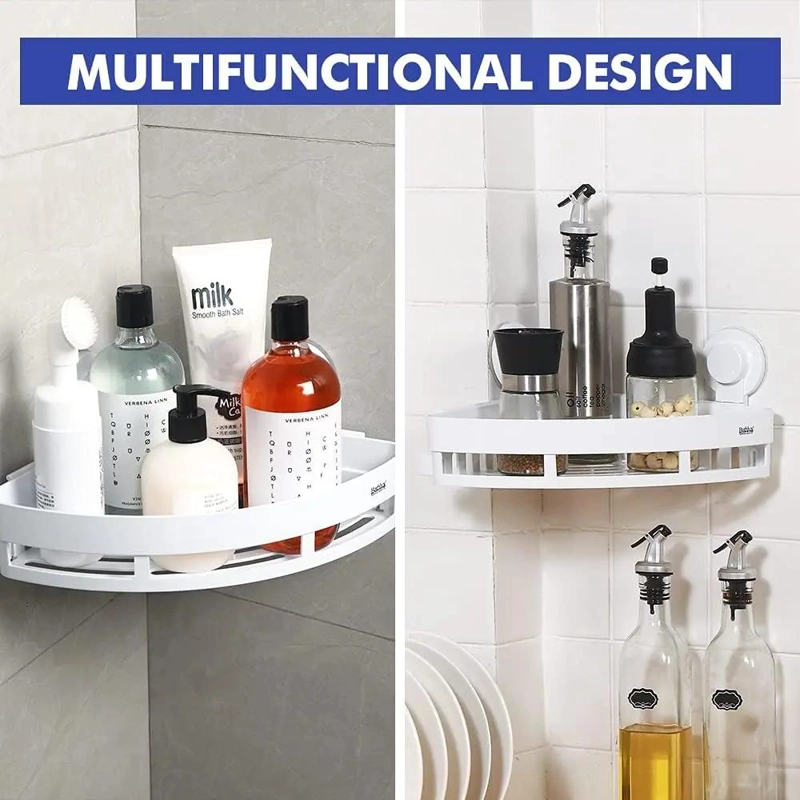 ESTANTE ESQUINERO COLGANTE PARA BAÑO CON VENTOSA Y 1 NIVEL - 7