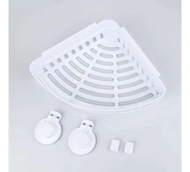 ESTANTE ESQUINERO COLGANTE PARA BAÑO CON VENTOSA Y 1 NIVEL - 9