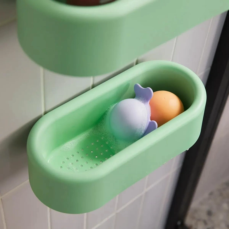 CESTA ORGANIZADORA DE BAÑO PARA NIÑOS CON VENTOSA COLOR MENTA - 4