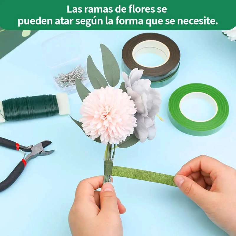 250 TALLOS DE ALAMBRE FLORAL Y 12 ROLLOS DE CINTA VERDE - 5