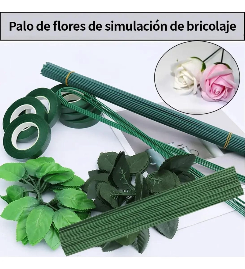 250 TALLOS DE ALAMBRE FLORAL Y 12 ROLLOS DE CINTA VERDE - 6