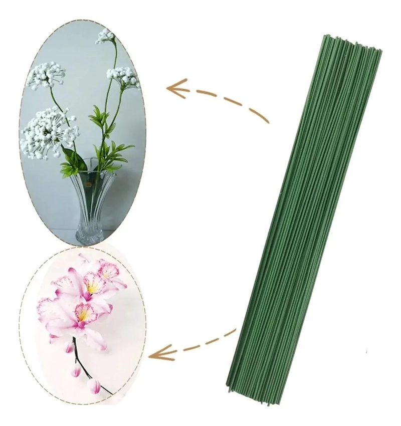 250 TALLOS DE ALAMBRE FLORAL Y 12 ROLLOS DE CINTA VERDE - 7