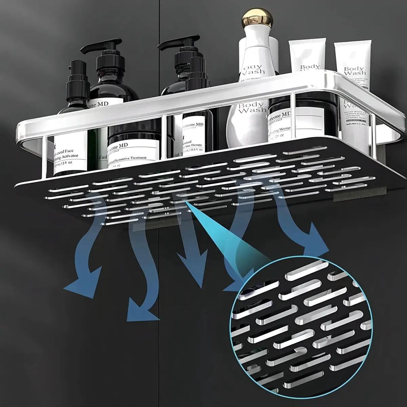 ORGANIZADOR DE BAÑO ADHESIVO CON 2 ESTANTES DE ALUMINIO - 8
