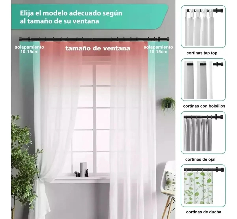 BARRA DE CORTINA EXPANDIBLE DE METAL AJUSTABLE 120CM A 210CM - 3
