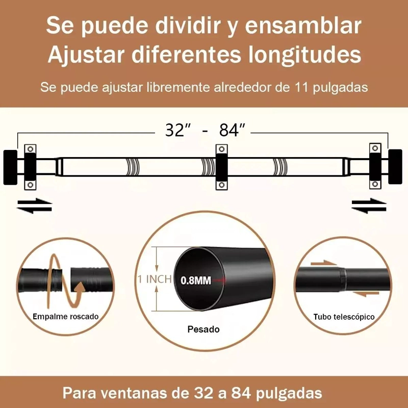 BARRA DE CORTINA EXPANDIBLE DE METAL AJUSTABLE 120CM A 210CM - 4