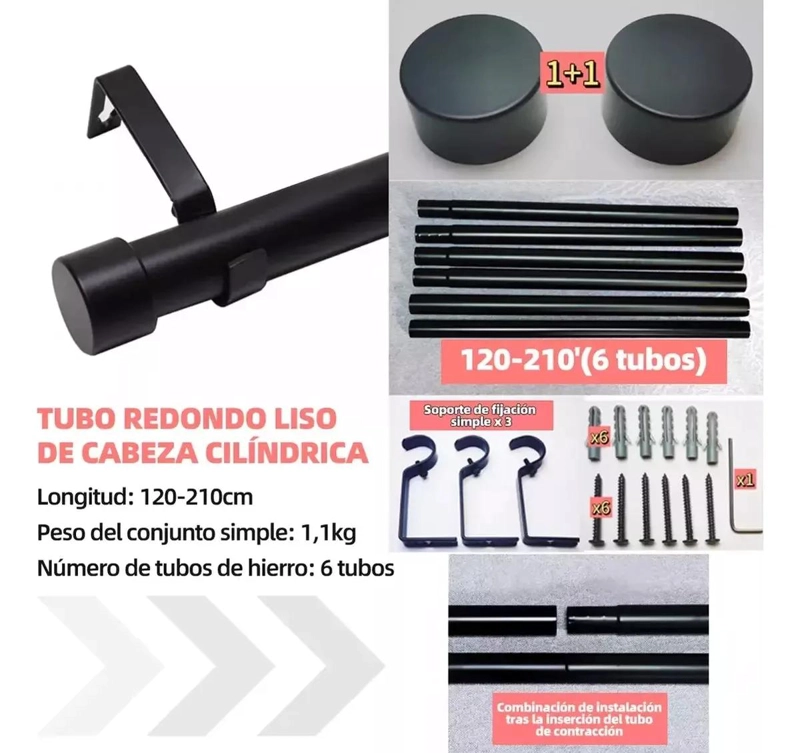 BARRA DE CORTINA EXPANDIBLE DE METAL AJUSTABLE 120CM A 210CM - 8