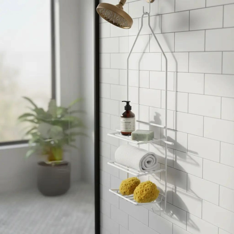 ORGANIZADOR DE DUCHA METAL BLANCO PARA BAÑO CON ESTANTES - 1