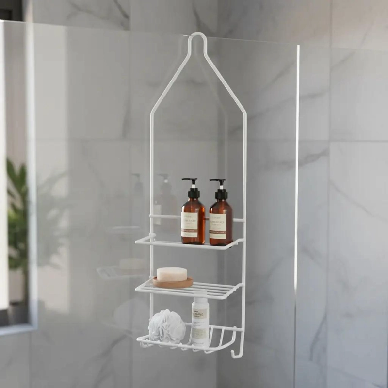 ORGANIZADOR DE DUCHA METAL BLANCO PARA BAÑO CON ESTANTES - 2