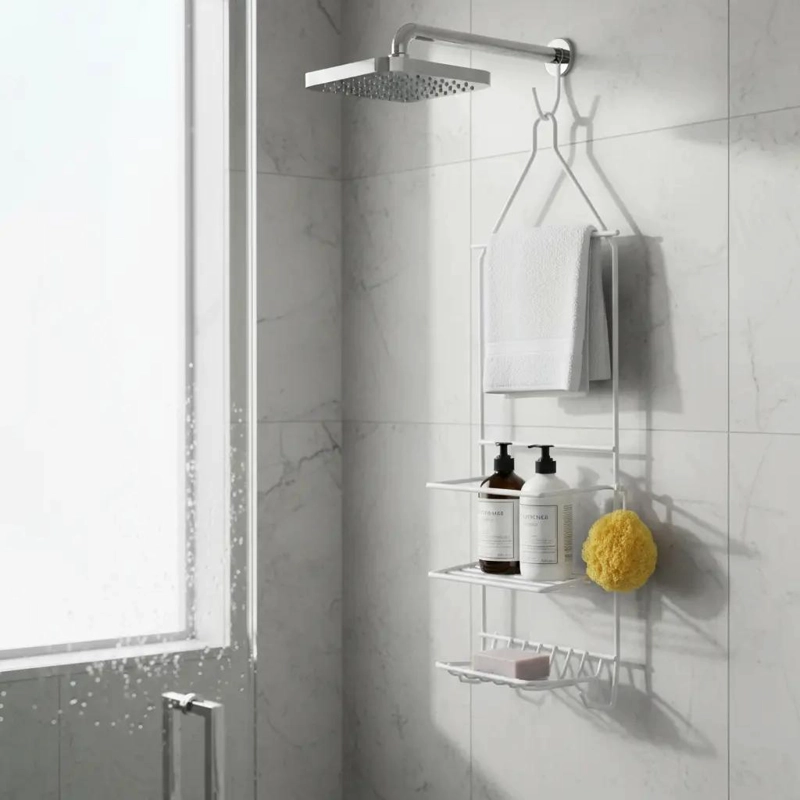 ORGANIZADOR DE DUCHA METAL BLANCO PARA BAÑO CON ESTANTES - 3