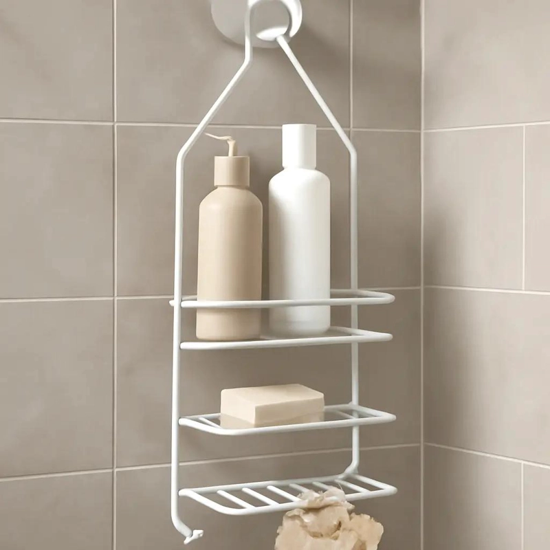 ORGANIZADOR DE DUCHA METAL BLANCO PARA BAÑO CON ESTANTES - 4
