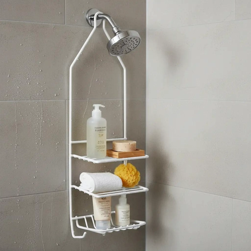 ORGANIZADOR DE DUCHA METAL BLANCO PARA BAÑO CON ESTANTES - 5