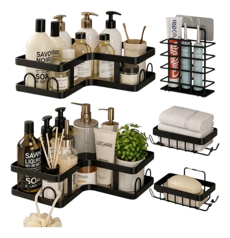 SET ORGANIZADOR DE BAÑO ESQUINERO 5 PIEZAS PARA DUCHA - 1