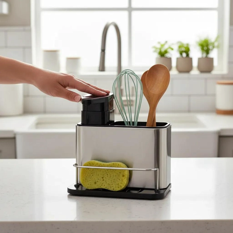 DISPENSADOR DE JABON Y PORTA ESPONJA PARA COCINA - 2