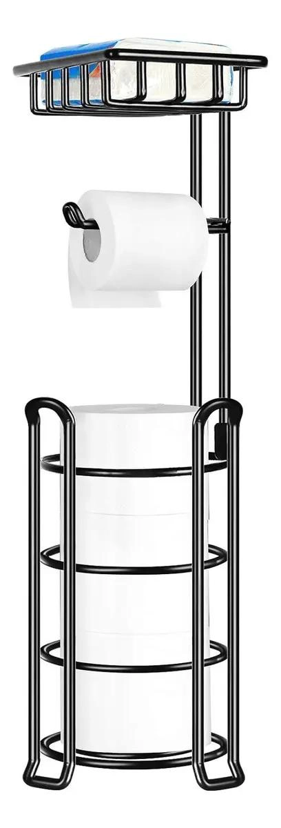 SOPORTE DE PAPEL HIGIE NICO DE PIE CON ESTANTE ORGANIZADOR NEGRO - 1