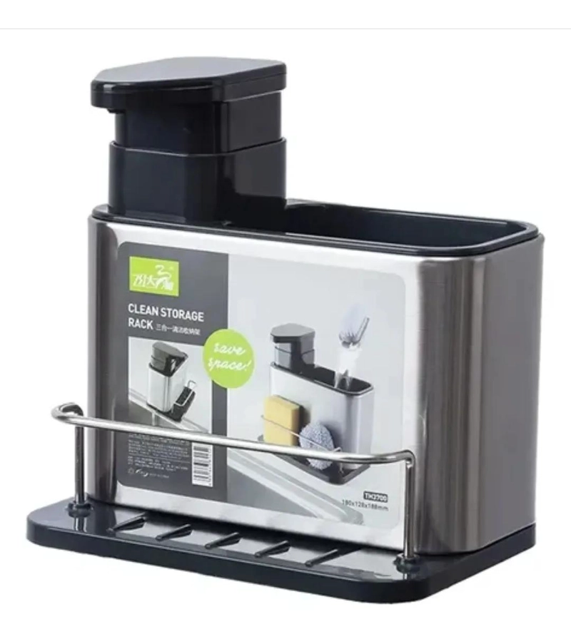 ORGANIZADOR DE COCINA DISPENSADOR DE JABON PARA LOZAS DE ACERO INOXIDABLE - 1