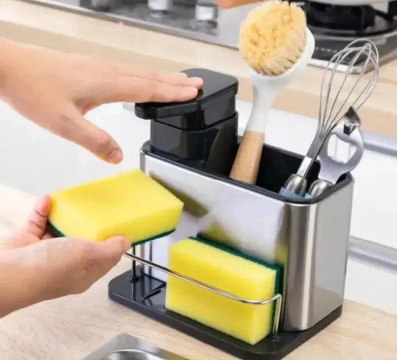 ORGANIZADOR DE COCINA DISPENSADOR DE JABON PARA LOZAS DE ACERO INOXIDABLE - 3