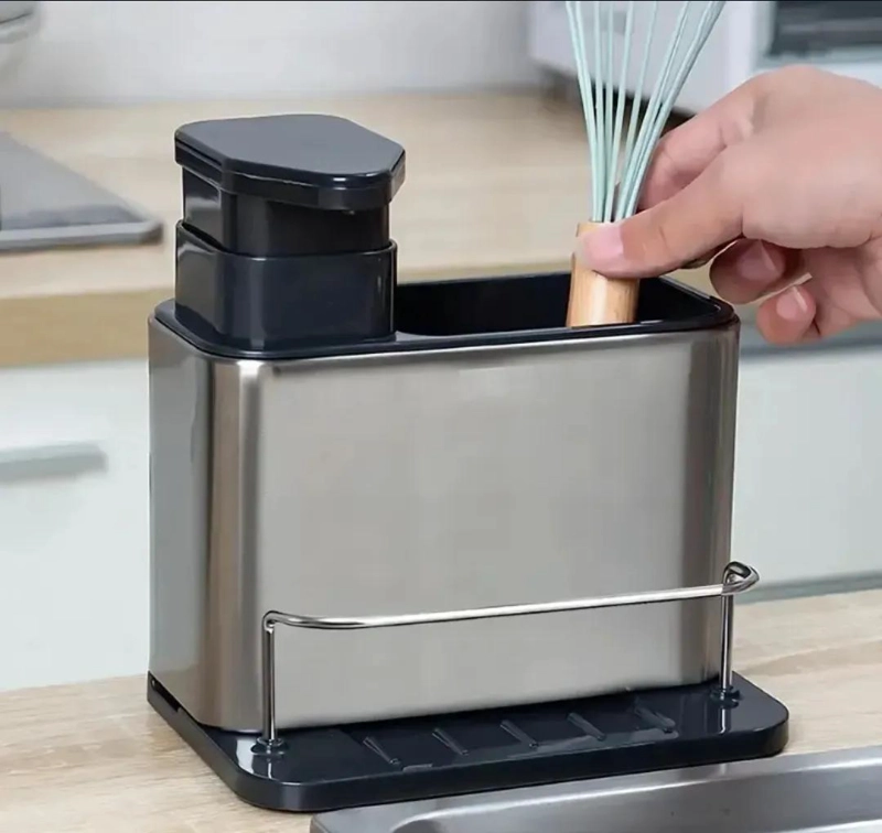ORGANIZADOR DE COCINA DISPENSADOR DE JABON PARA LOZAS DE ACERO INOXIDABLE - 4