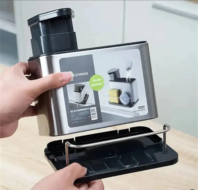 ORGANIZADOR DE COCINA DISPENSADOR DE JABON PARA LOZAS DE ACERO INOXIDABLE - 5