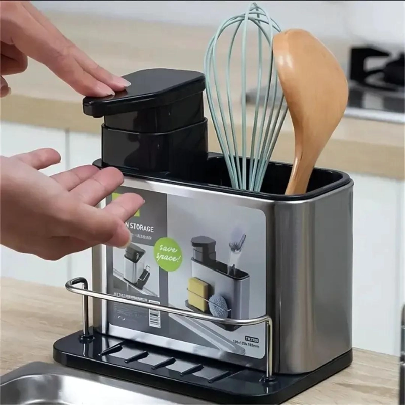 ORGANIZADOR DE COCINA DISPENSADOR DE JABON PARA LOZAS DE ACERO INOXIDABLE - 6