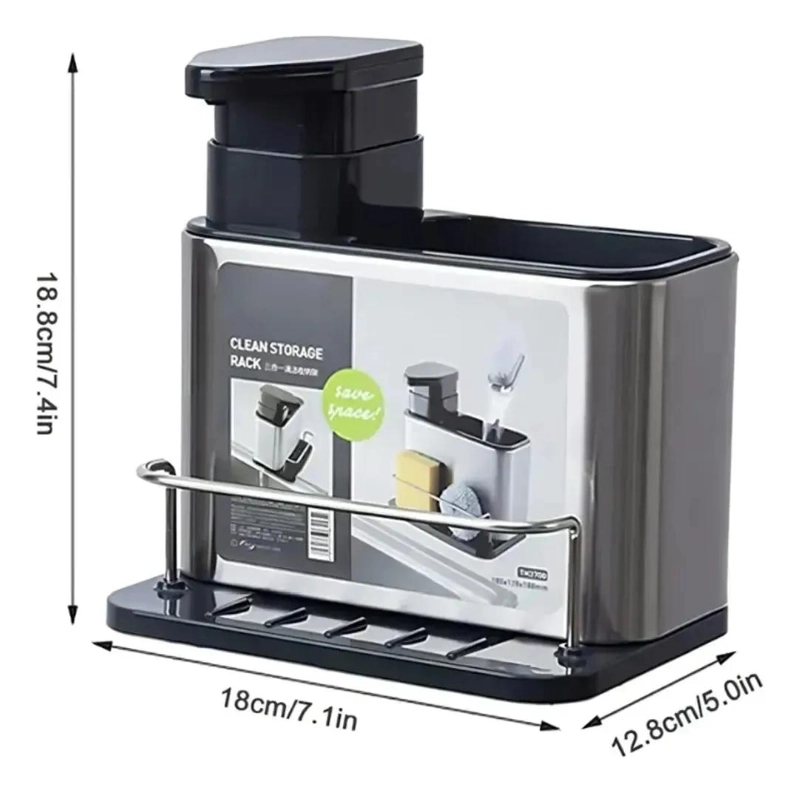 ORGANIZADOR DE COCINA DISPENSADOR DE JABON PARA LOZAS DE ACERO INOXIDABLE - 7