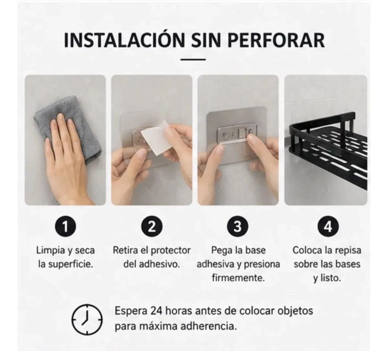 ESTANTE ORGANIZADOR DE BAÑO ADHESIVO SIN PERFORACION - 3