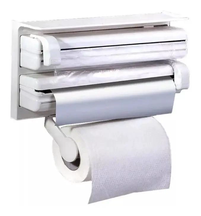 DISPENSADOR TRIPLE PARA PAPEL FILM, ALUMINIO Y TOALLAS DE COCINA - 1