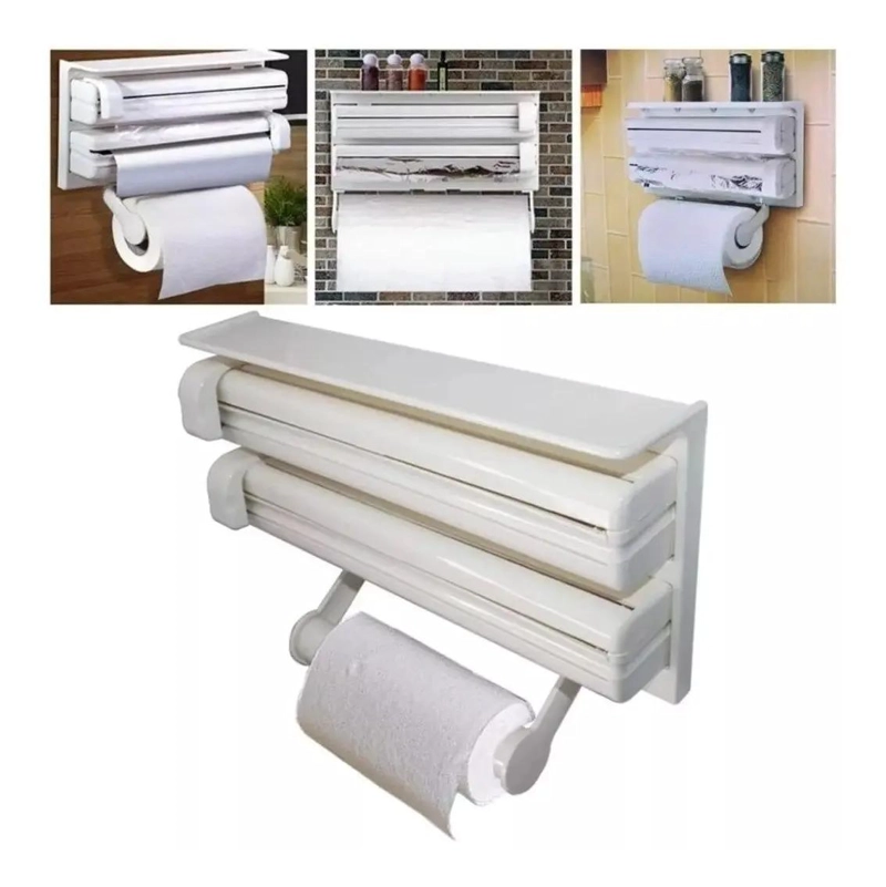DISPENSADOR TRIPLE PARA PAPEL FILM, ALUMINIO Y TOALLAS DE COCINA - 5