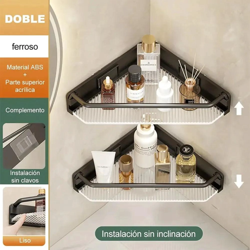 ESTANTE ESQUINERO DE ALMACENAMIENTO PARA BAÑO Y JABONERAS - 2