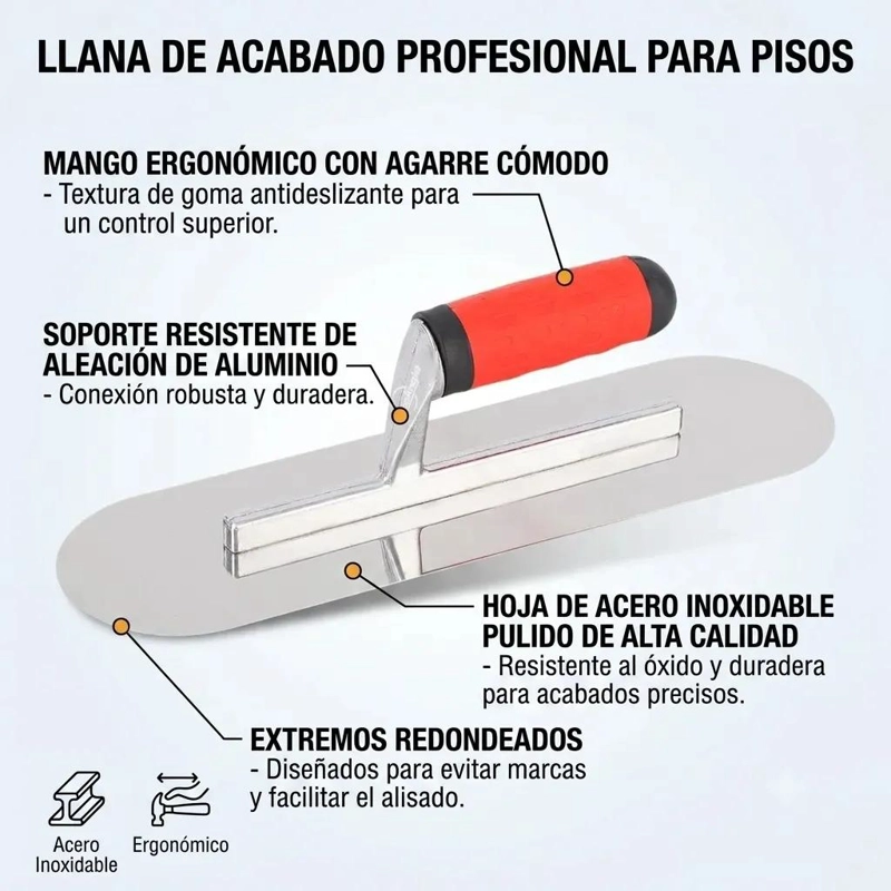 LLANA DE ACERO INOXIDABLE CURVA PARA ALISADO DE SUPERFICIES - 4