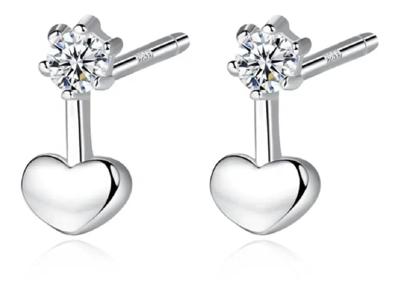 AROS DE PLATA FINA 925 CON DISEÑO DE CORAZON Y CIRCON BRILLANTE - 1
