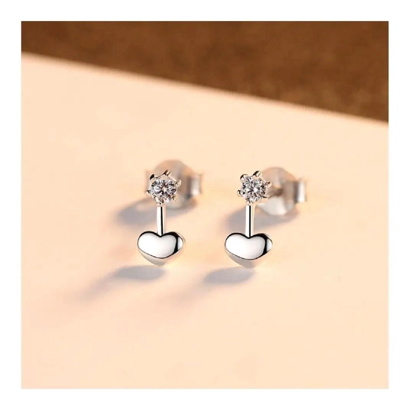 AROS DE PLATA FINA 925 CON DISEÑO DE CORAZON Y CIRCON BRILLANTE - 2