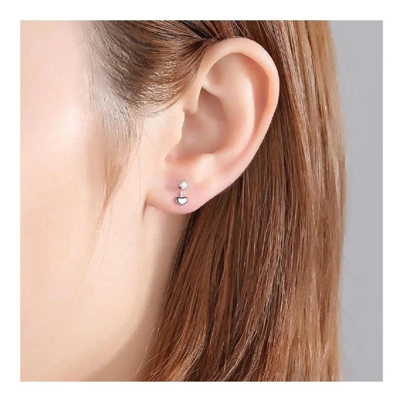 AROS DE PLATA FINA 925 CON DISEÑO DE CORAZON Y CIRCON BRILLANTE - 3