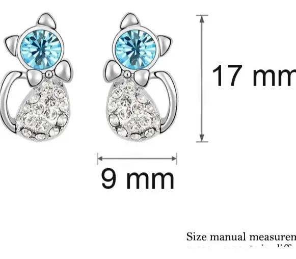 AROS GATITO CON CRISTALES AUSTRIACOS EN PLATA CELESTE - 4