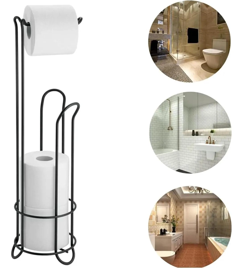 SOPORTE DE PAPEL HIGIE NICO PEDESTAL ORGANIZADOR PARA BAÑO NEGRO - 1