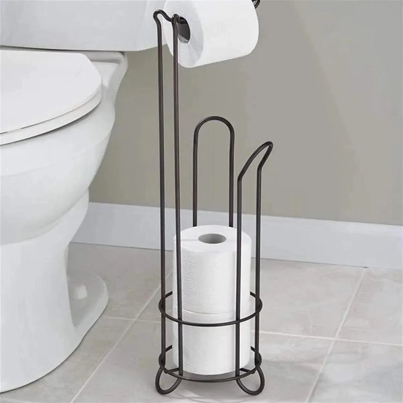 SOPORTE DE PAPEL HIGIE NICO PEDESTAL ORGANIZADOR PARA BAÑO NEGRO - 3