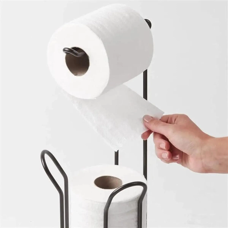 SOPORTE DE PAPEL HIGIE NICO PEDESTAL ORGANIZADOR PARA BAÑO NEGRO - 4