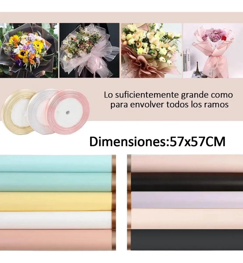 40 HOJAS DE PAPEL DE REGALO PARA FLORES CON BORDE DORADO - 2