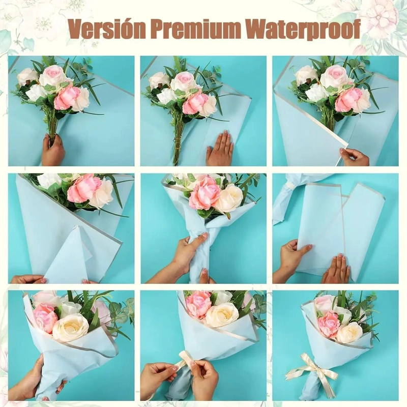40 HOJAS DE PAPEL DE REGALO PARA FLORES CON BORDE DORADO - 4