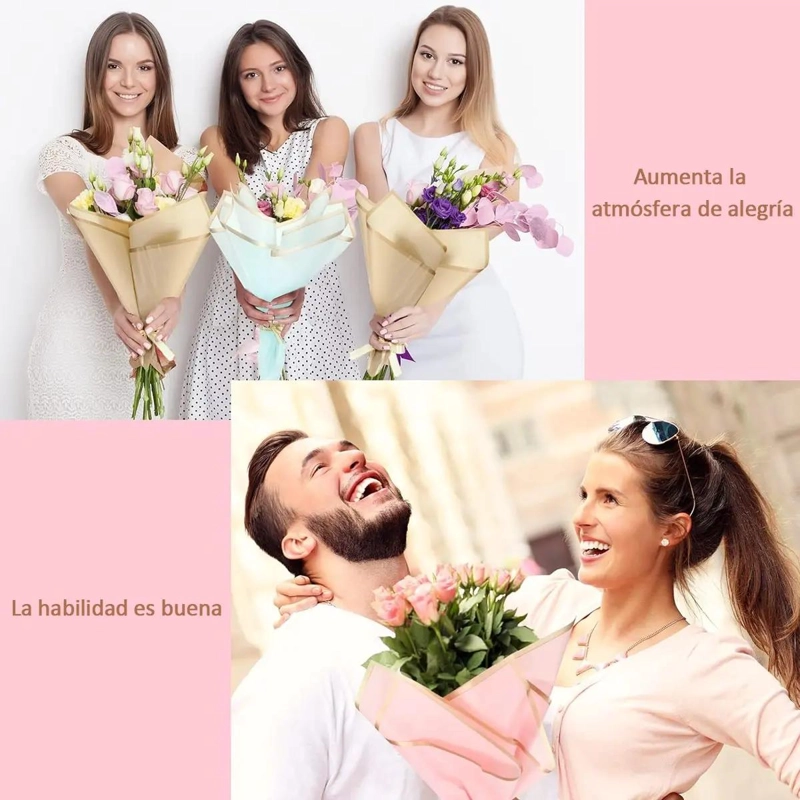 40 HOJAS DE PAPEL DE REGALO PARA FLORES CON BORDE DORADO - 5
