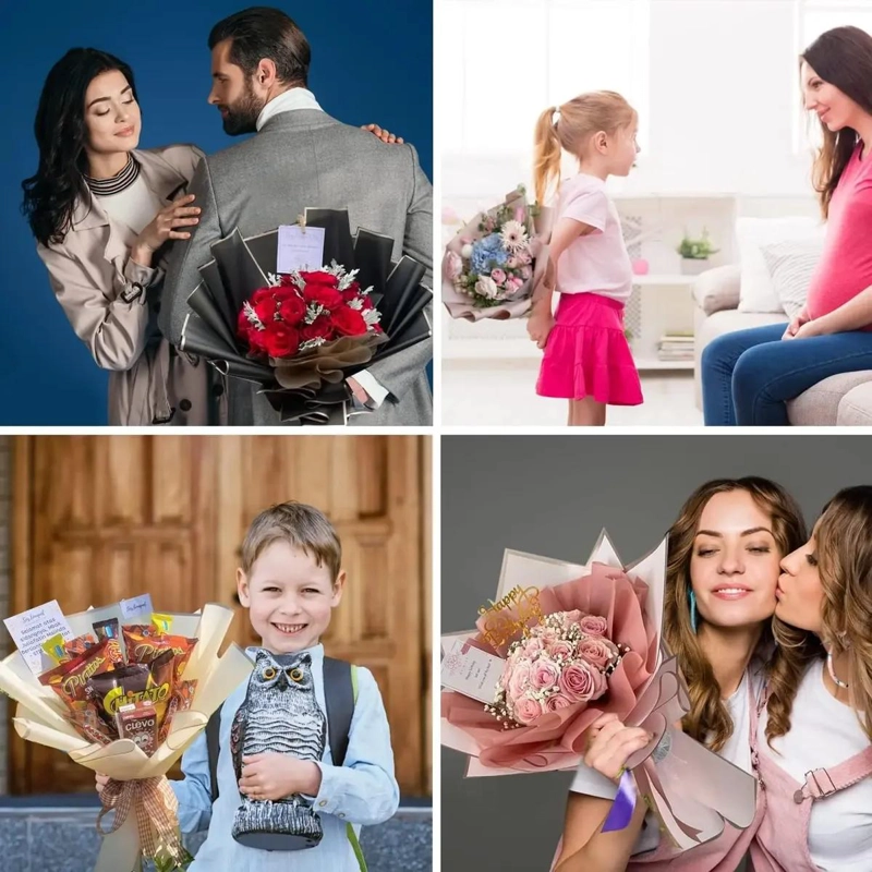 40 HOJAS DE PAPEL DE REGALO PARA FLORES CON BORDE DORADO - 6
