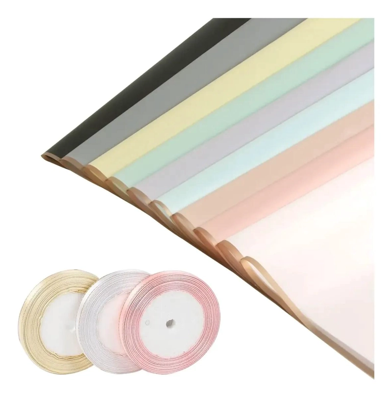 40 HOJAS DE PAPEL DE REGALO PARA FLORES CON BORDE DORADO - 8