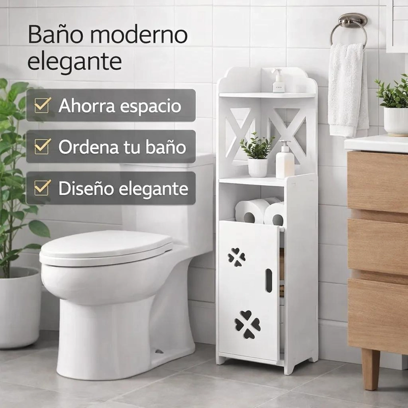 MUEBLE ORGANIZADOR DE BAÑO COMPACTO CON 2 NIVELES - 4