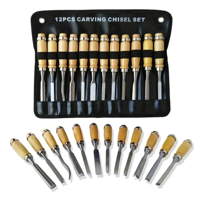 JUEGO DE CINCELES DE MADERA GUBIA PARA CARPINTERIA 12 PIEZAS - 1