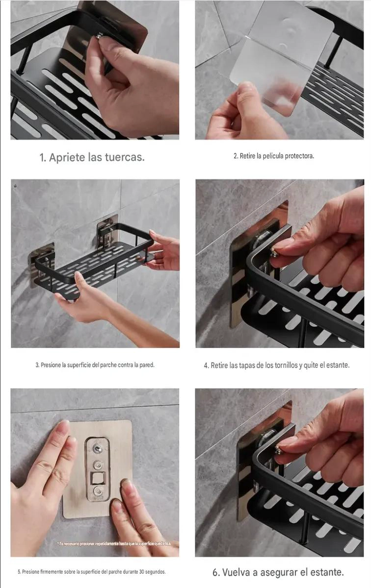 PACK DE 2 ESTANTES ADHESIVOS PARA BAÑO SIN PERFORAR - 7